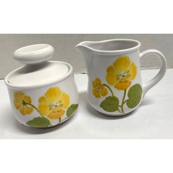 Noritake Progression Flower Time 9072 Creamer & Sugar Dish With Lid Yellow green - Picture 1 of 5